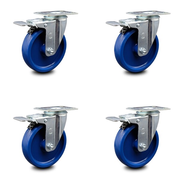 5 Inch Solid Polyurethane Swivel Top Plate Caster Set with Total Lock Brake SCC